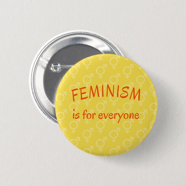 Feminism for everyone bright yellow pinback button (Front & Back)