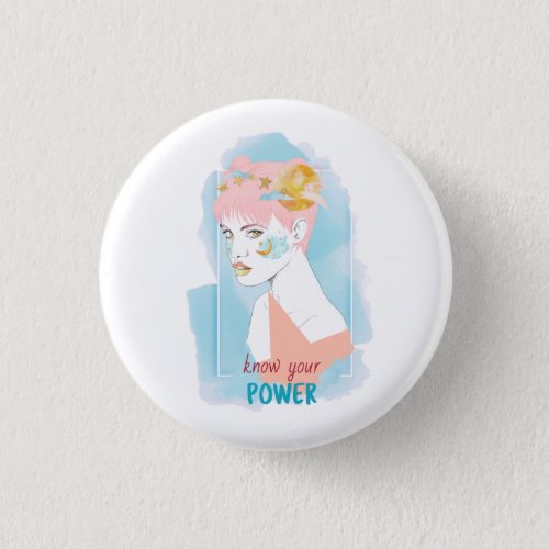 Feminism Quote Know Your Power Girl Illustration Button