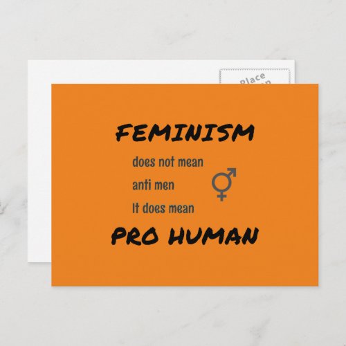 Feminism slogan and symbol orange postcard