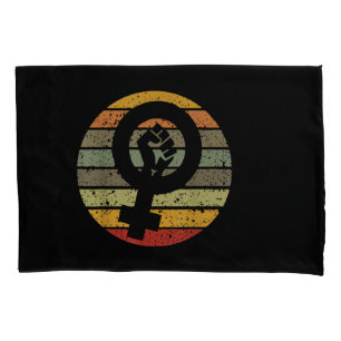 Feminism Symbol Design Retro Vintage, 70s 80s 90s Pillow Case