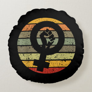 Feminism Symbol Design Retro Vintage, 70s 80s 90s Round Pillow