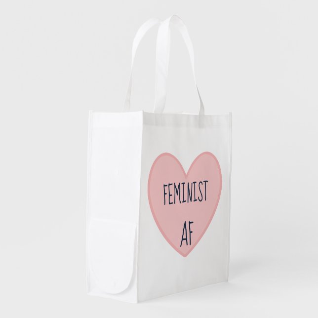 "Feminist AF" Pink Heart Grocery Bag (Front Side)