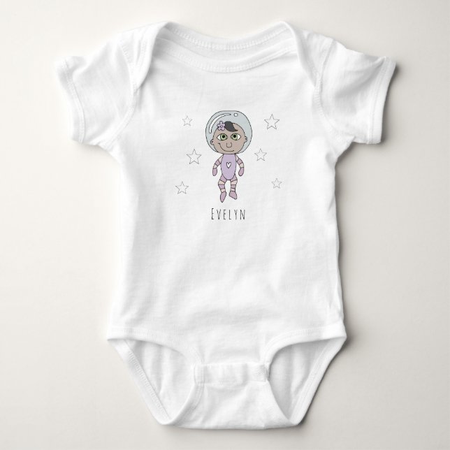 Feminist Baby Girl Astronaut Dream Doodle and Name Baby Bodysuit (Front)