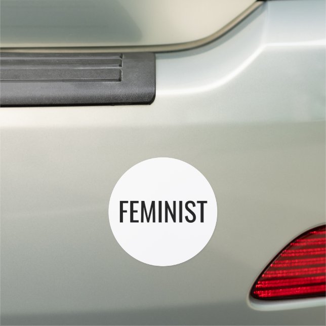 Feminist Black and White Bumper Car Magnet (In Situ)