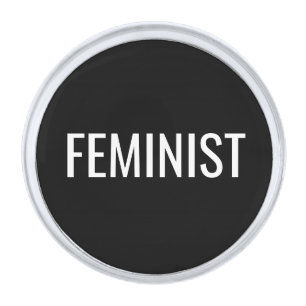 Feminist black and white elegant modern silver finish lapel pin