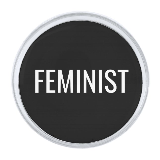 Feminist black and white elegant modern silver finish lapel pin (Front)