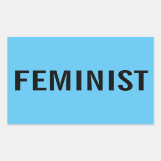 Feminist, bold black text on sky blue stickers