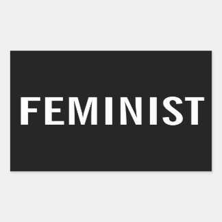 Feminist, bold white letters on black stickers