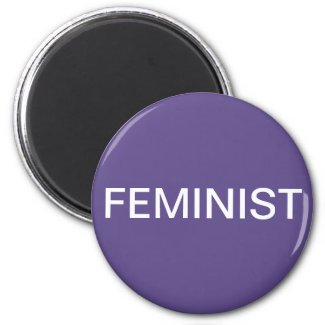 Feminist, bold white letters on violet magnet