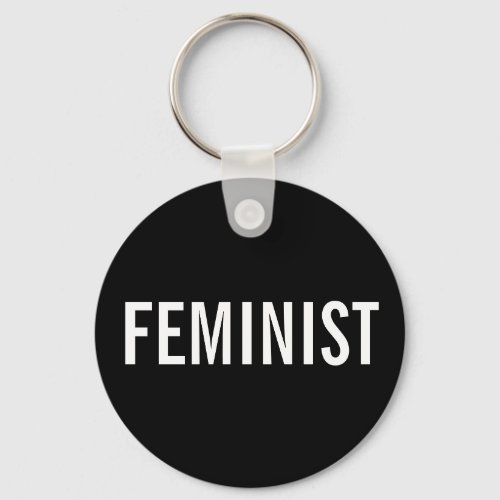 Feminist bold white text on black keychain