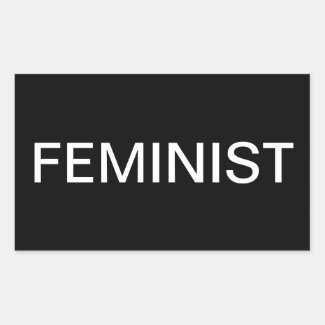 Feminist, bold white text on black stickers