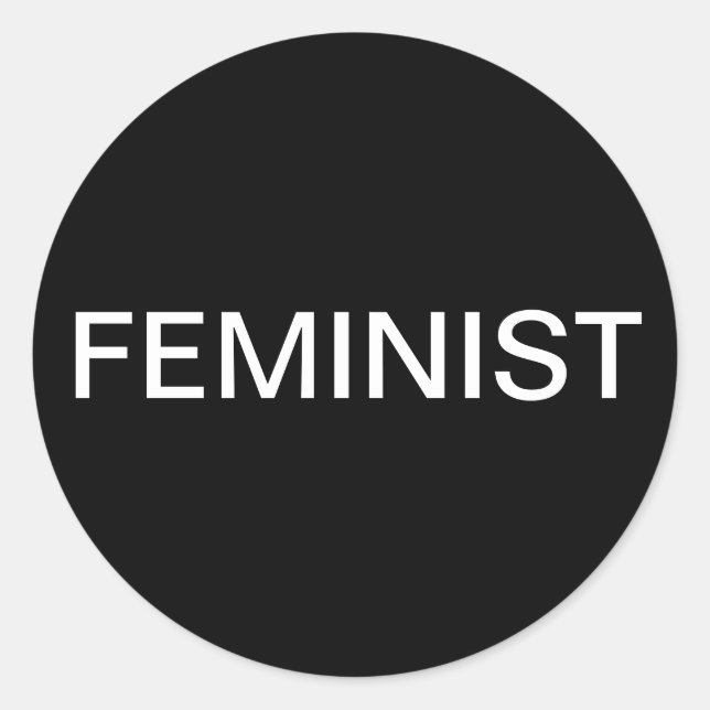 Feminist, bold white text on black stickers (Front)