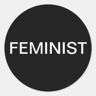 Feminist, bold white text on black stickers
