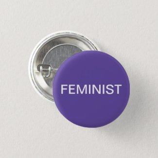 Feminist - bold white text on violet pinback button
