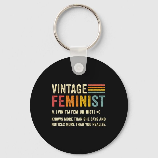 Feminist Definition Knows More Than She Says Retro Keychain (Front)