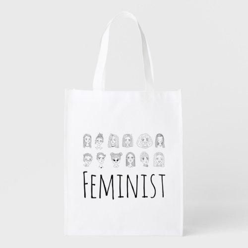 Feminist Feminism Doodle Art Reusable Grocery Bag