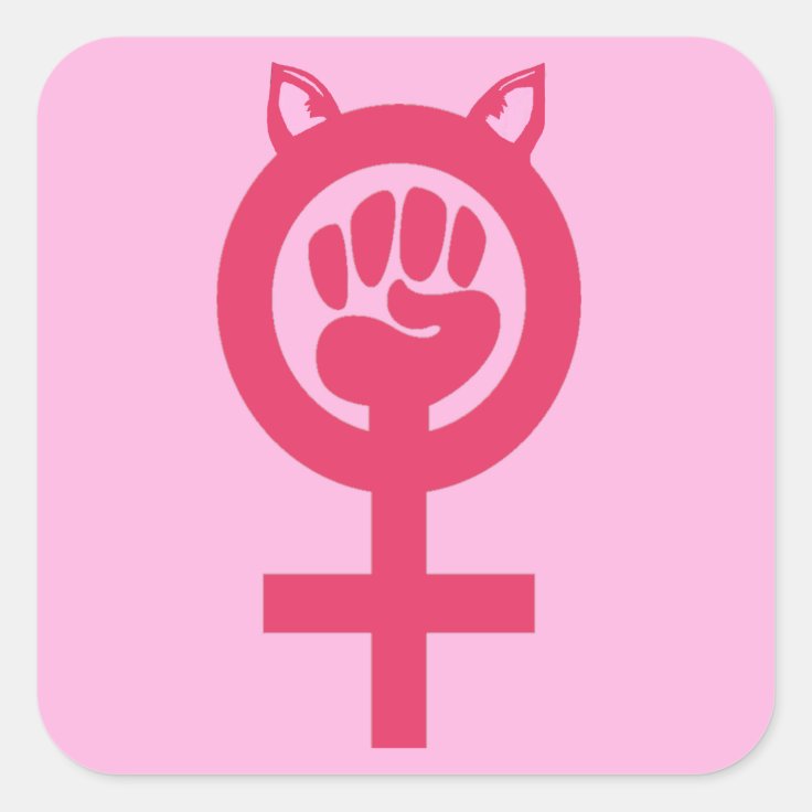 Feminist Fist Pink Pussy Power Womens March Square Sticker Zazzle 