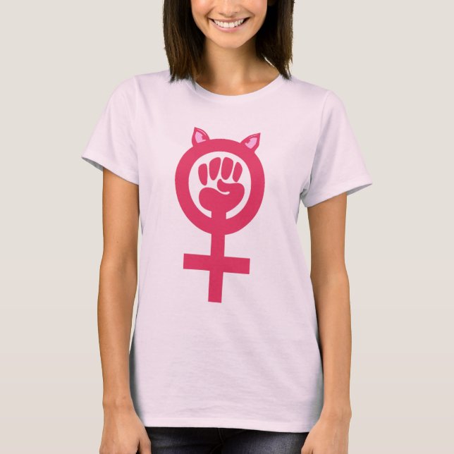 Feminist Fist Pink Pussy Power Women's March T-Shirt (Front)