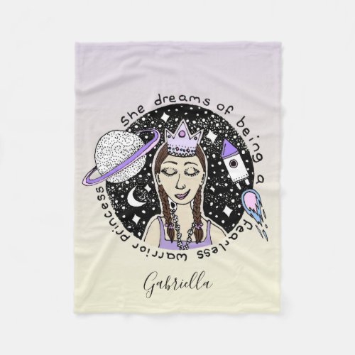 Feminist Girls Dream Astronaut Princess Art Ombre Fleece Blanket