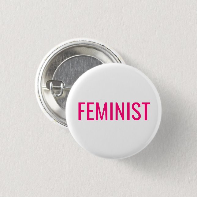 Feminist hot pink fuchsia magenta white modern button (Front & Back)