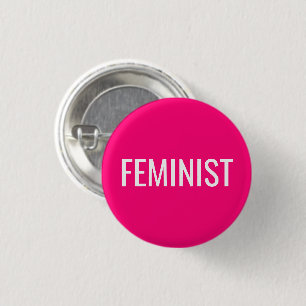Feminist hot pink fuchsia magenta white modern button
