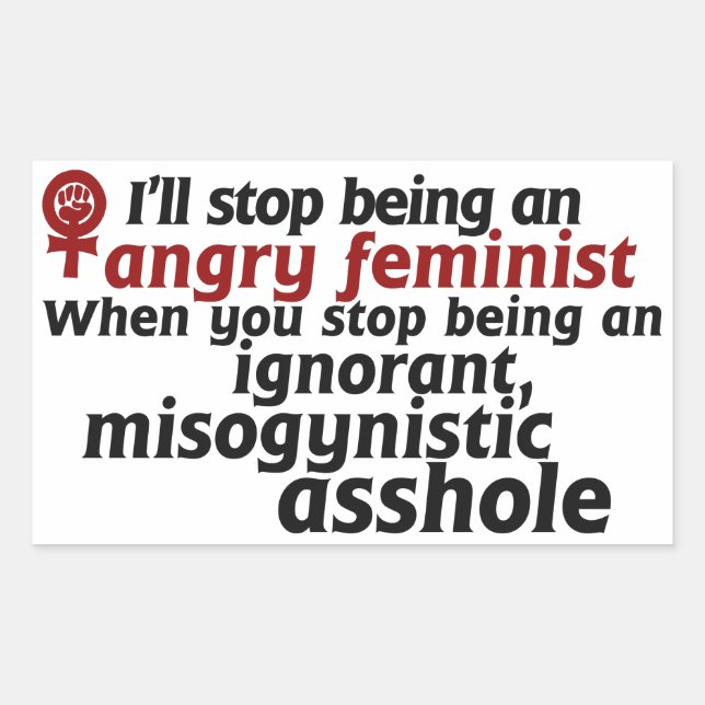 Feminist humor rectangular sticker (Front)
