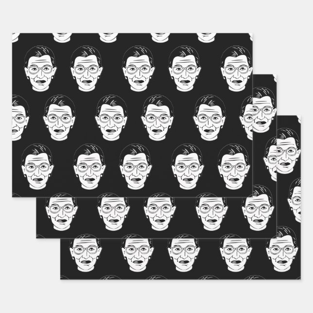 Feminist Icon Style Black White Portrait Pattern Wrapping Paper Sheets (Set)