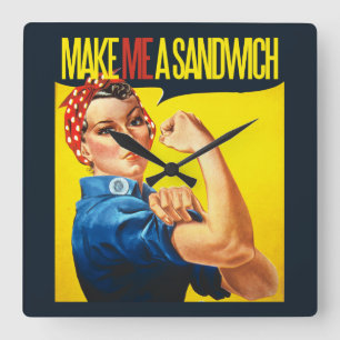 Feminist Make me a Sandwich Square Wall Clock