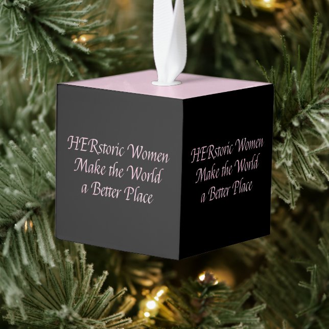 Feminist Pink Girly Feminism Quote - Historic Cube Ornament (Tree)