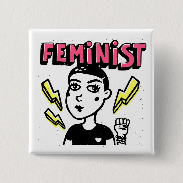 Feminist Pop Art Girl Button (Front)