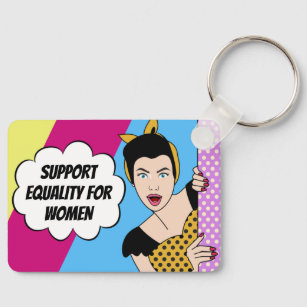 Feminist Pop Art Support Equality for Women Retro Keychain