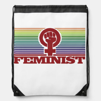 Feminist rainbow drawstring bag