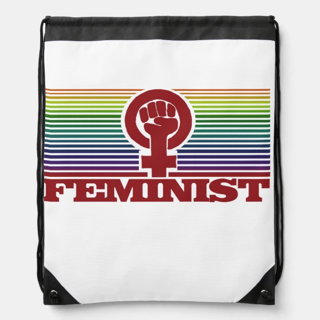Feminist rainbow drawstring bag (Front)