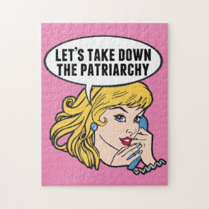 Feminist Retro Pop Art Pink Anti Patriarchy Quote Jigsaw Puzzle