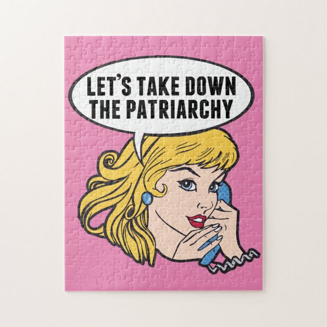 Feminist Retro Pop Art Pink Anti Patriarchy Quote Jigsaw Puzzle (Vertical)