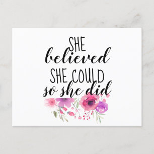 Feminist She Believed She Could So She Did Floral Holiday Postcard