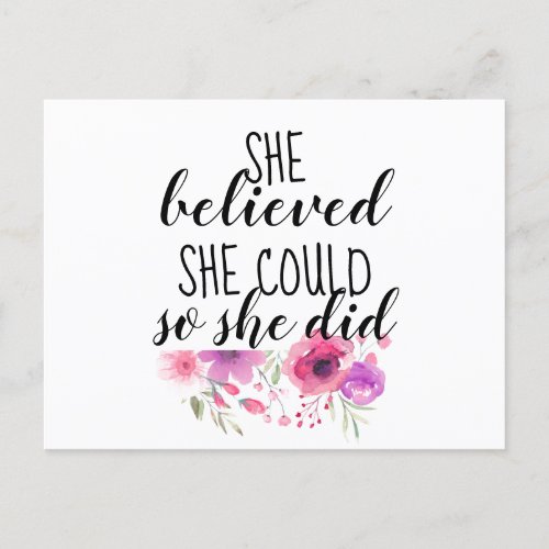 Feminist She Believed She Could So She Did Floral Holiday Postcard