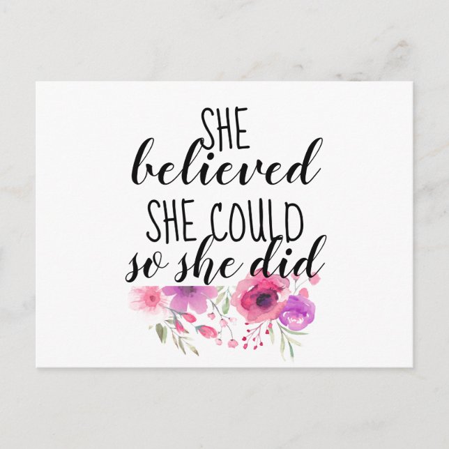 Feminist She Believed She Could So She Did Floral Holiday Postcard (Front)
