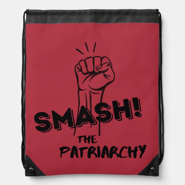 feminist - Smash the Patriarchy - red  Drawstring Bag (Front)