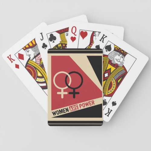 Feminist symbol black red women are power slogan poker cards