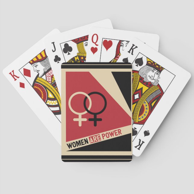 Feminist symbol black red "women are power" slogan poker cards (Back)