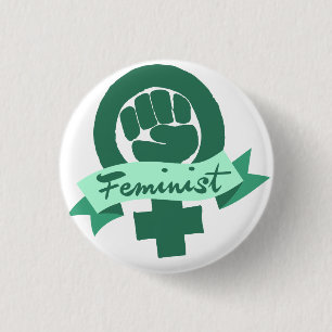 Feminist symbol in teal button
