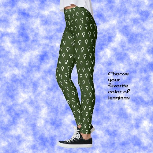 Feminist symbol pattern dark green leggings