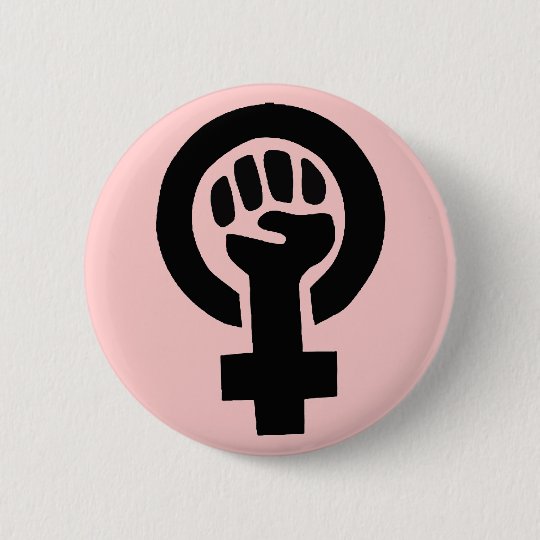Feminist Symbol with Pink Background Button