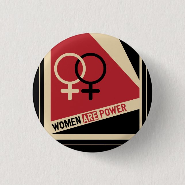 Feminist symbols Women Are Power red and black Button (Front)