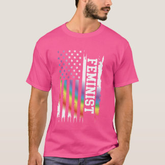 Feminist United States Distressed Rainbow w US Fla T-Shirt