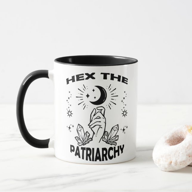 Feminist Witch, Hex The Patriarchy Mug (With Donut)
