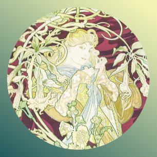 Femme à marguerite - Mucha daisy textile repro Classic Round Sticker