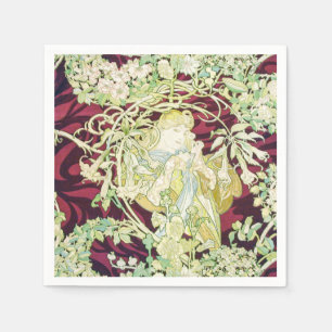 Femme à marguerite - Mucha daisy textile repro Napkins