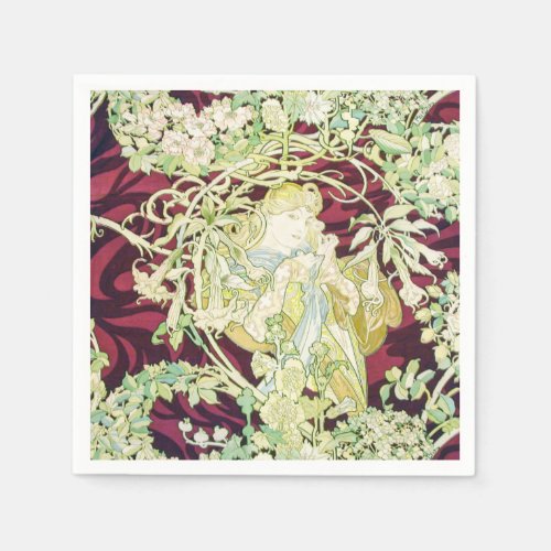 Femme  marguerite _ Mucha daisy textile repro Napkins